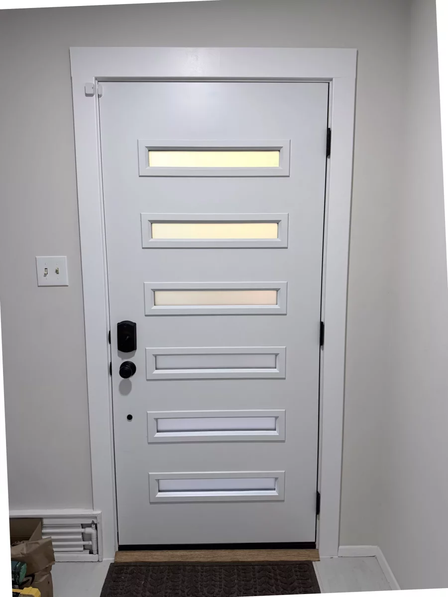 Modern Pistachio Color Entry Door Installation gallery photo.