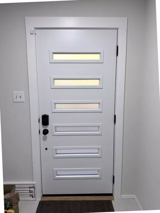 Modern Pistachio Color Entry Door Installation project photo.