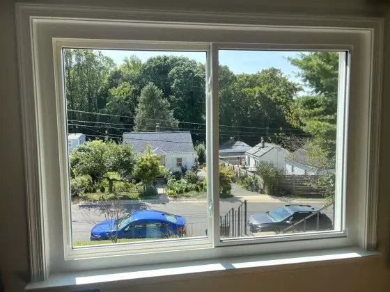 interior view of a residential window with white trim