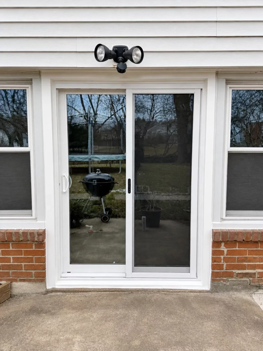 New installed sliding patio door in basement