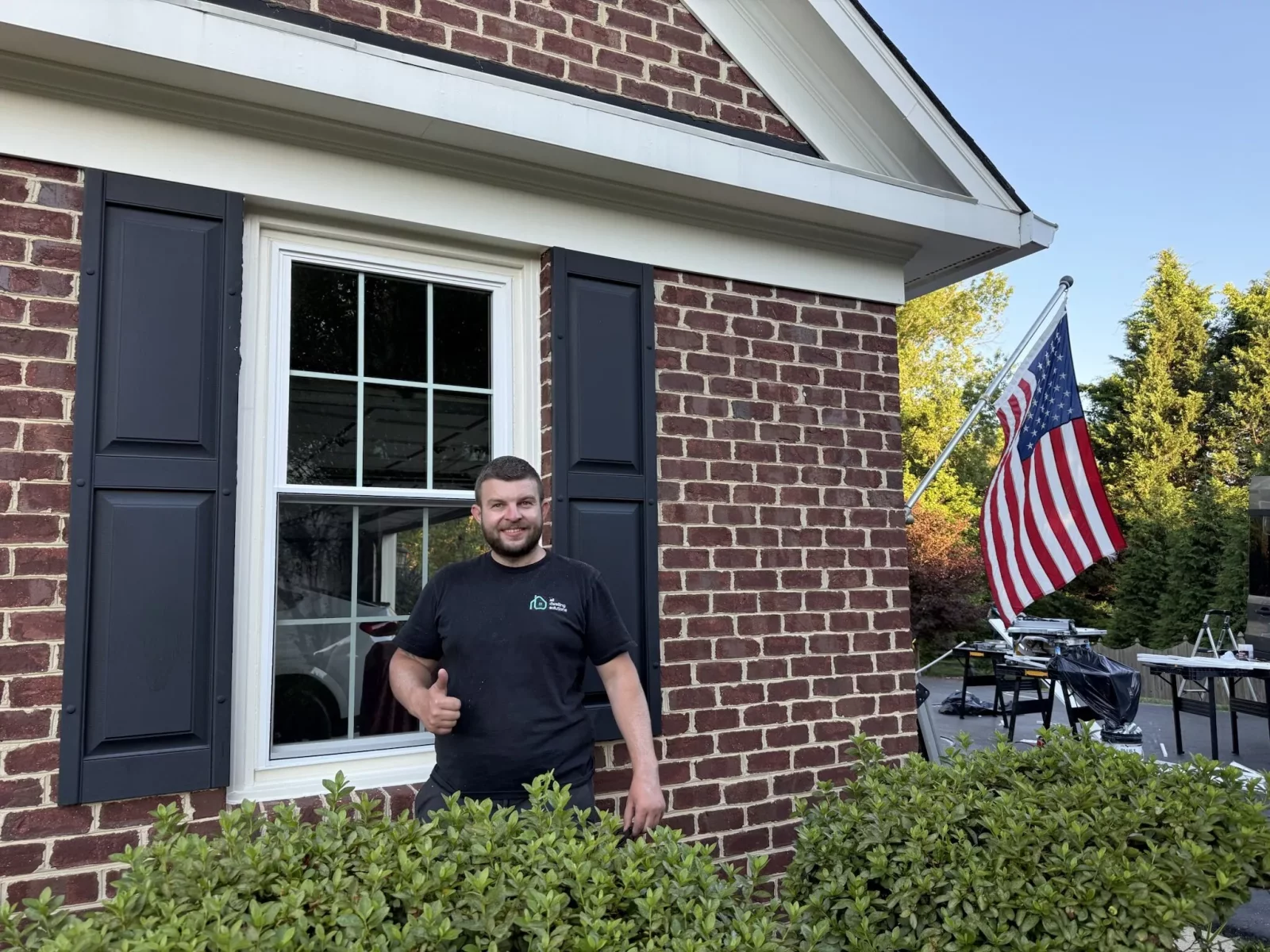 Professional window replacement completed by the owner and the All Dwelling Solutions team on a brick home in Rockville, MD