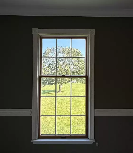 Old rotted Andersen window before full-frame replacement with a new Marvin Elevate window in Monrovia, Maryland